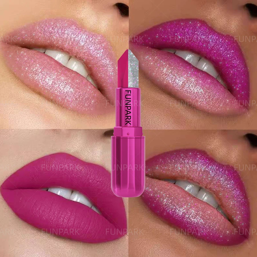 1PC Sexy Glitter Two-tone Lipstick Matte Lipsticks Cosmetics Easy to Use Lip Tint Makeup Lip Rose Red High Pigment Lip Glaze HIP