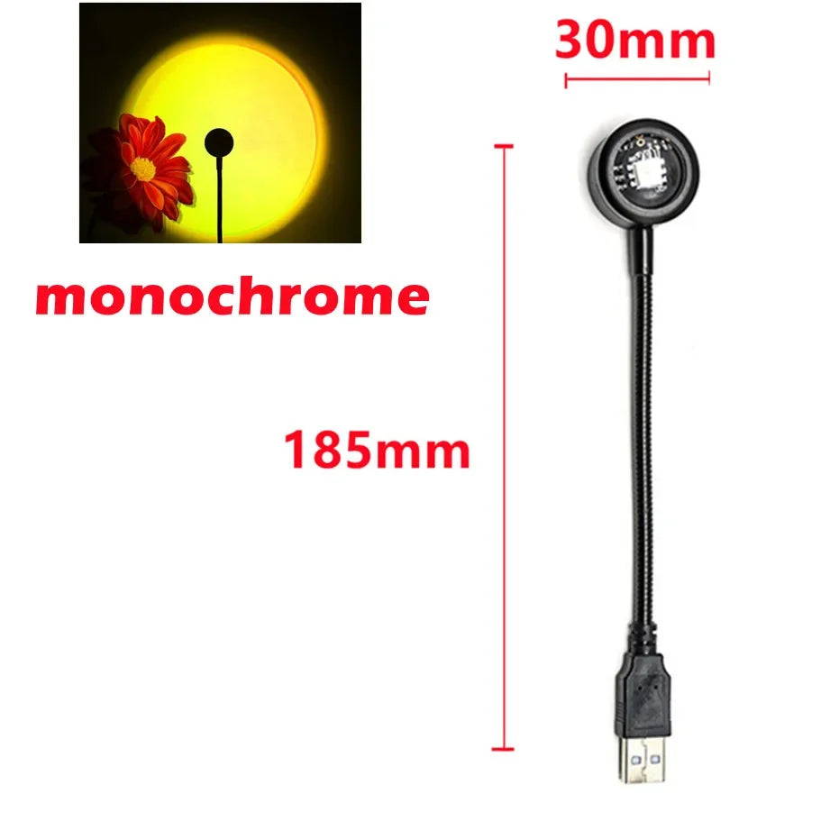 Led 5V Colorful USB Sunset Lamp Projector Home Decor Night Light Portable Mood Light for Living Room Wall Photography Neon Light HIP type F