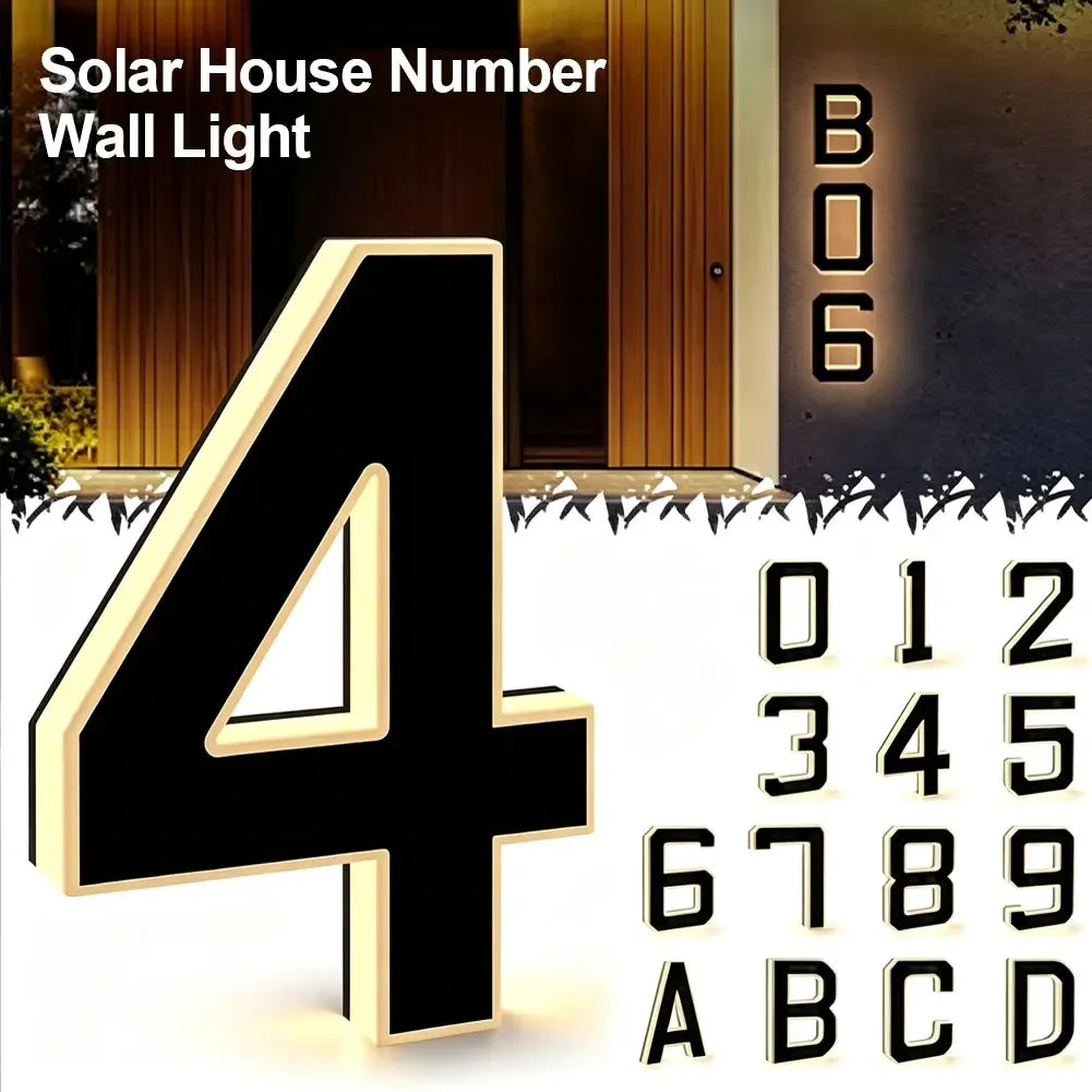 12Cm/4.7In LED Address Sign 0‑9 & ABCD With 1000Mah Battery Solar Wall Number Letter Light For Door Porch Garden HIP