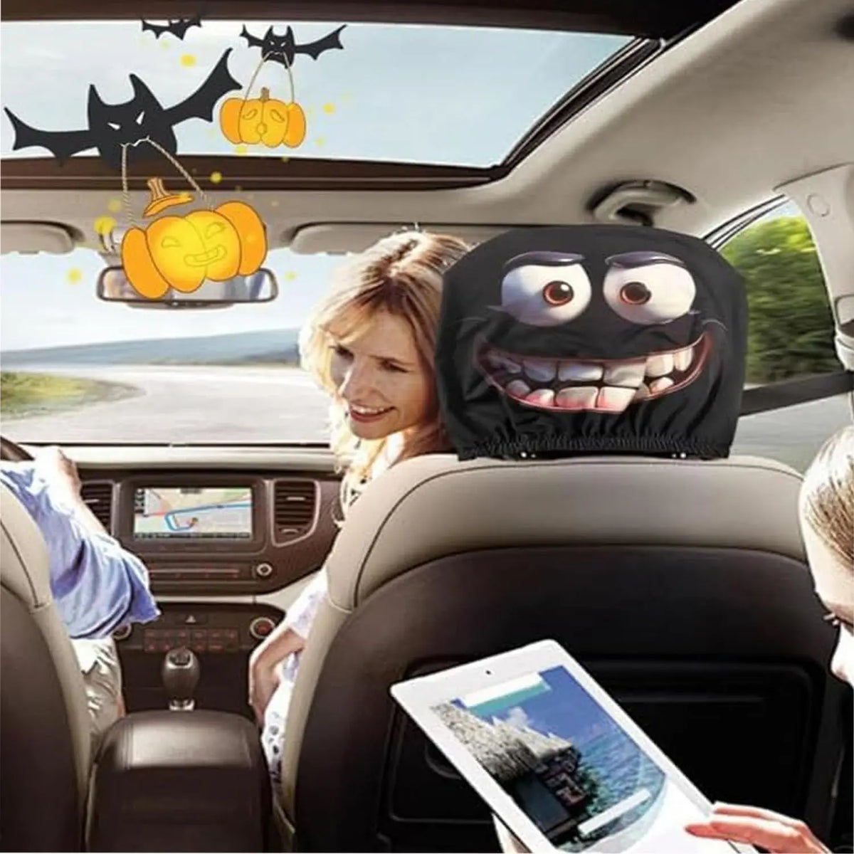 Funny Cartoon Car Headrest Covers – Cute Big-Eyed Design Car Headrest Cover HIP