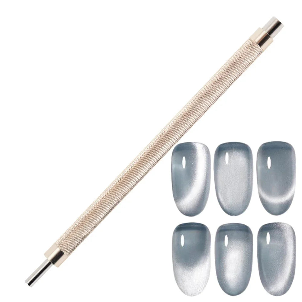 Double Head Flower Nail Magnet Stick Large Strong Magnetic Lollipop Round Tip Versatile Cat Eye Gel Nail Art Tool Nail Polish HIP Gold Straight-1Pc