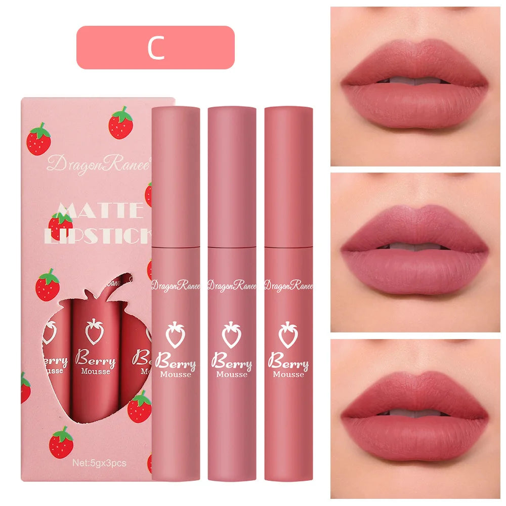 Dragon Ranee 3-Pc Velvet Matte Lip Gloss Set | Long Lasting Velvet Matte Lip Gloss HIP C