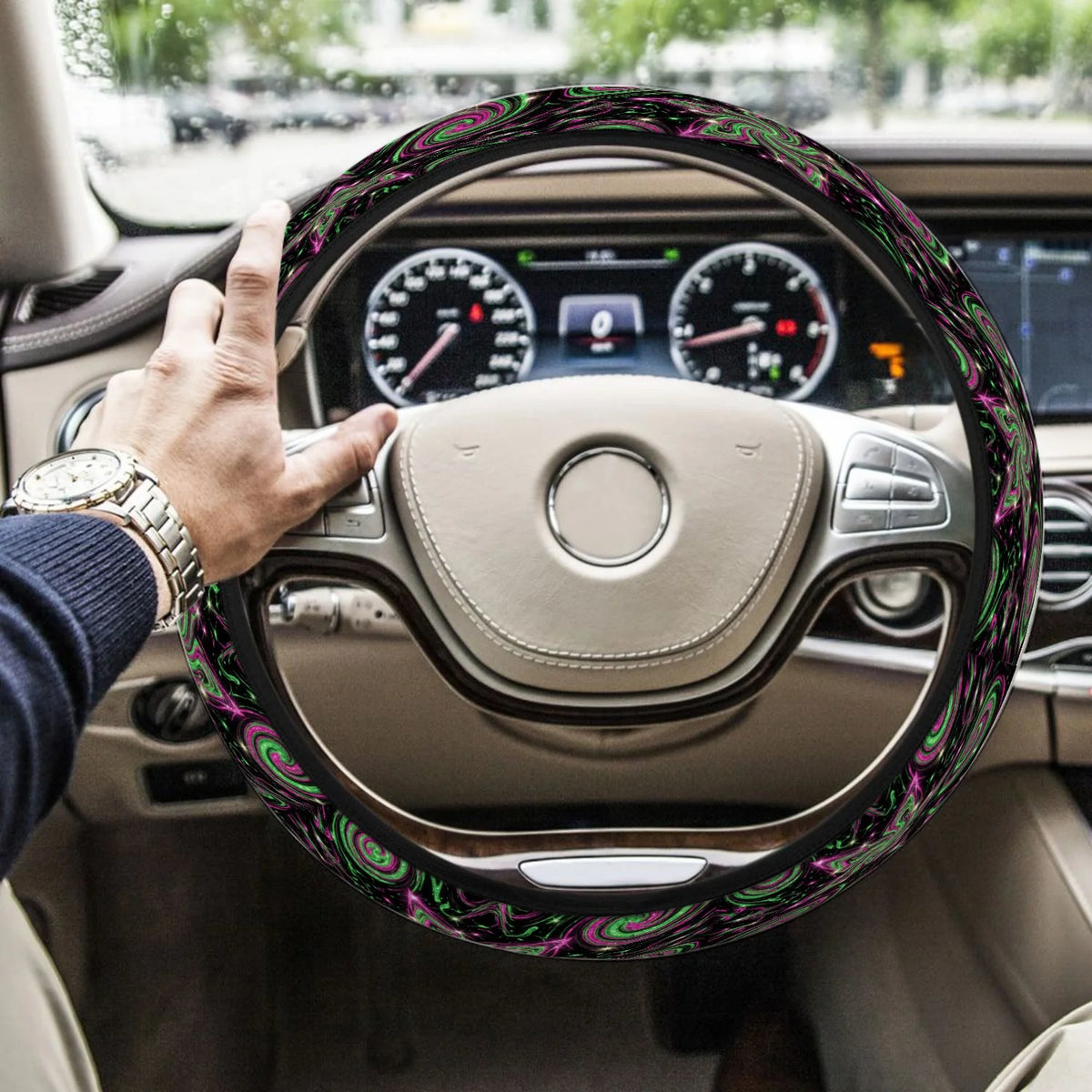 Glittery Swirl Star Steering Wheel Cover – Anti-Slip 15" Steering Wheel Cover HIP