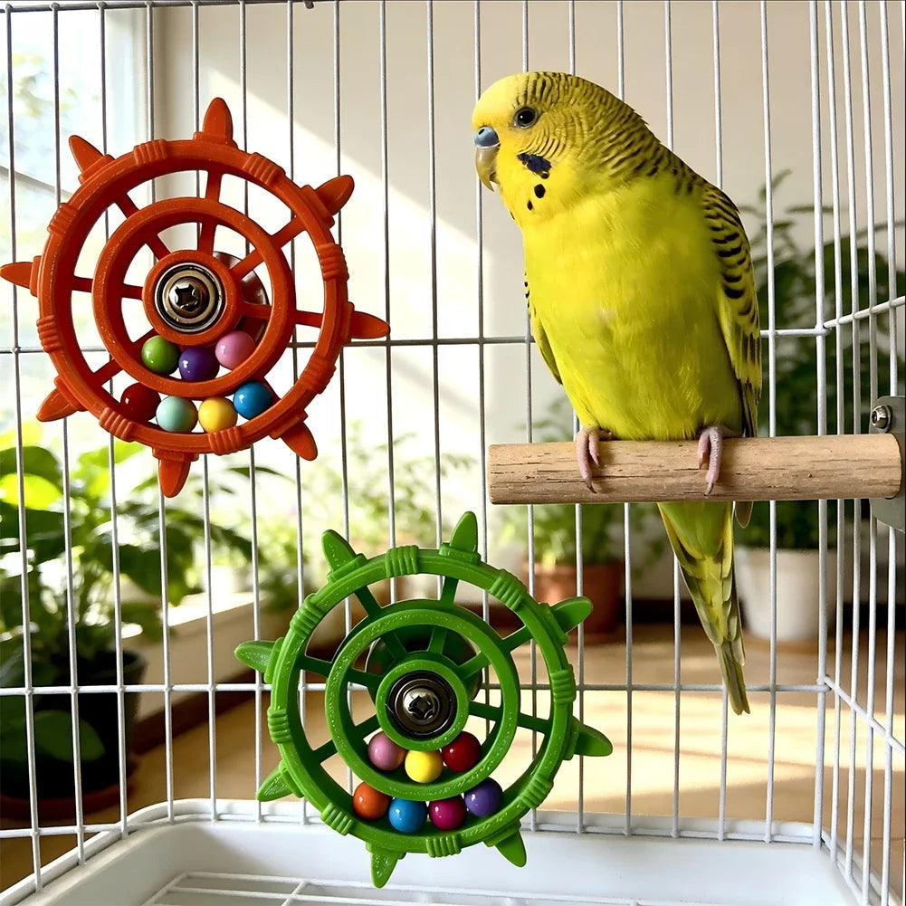 Rudder Shaped Colored Parrot Rotating Drum Toy Anti Bite Pet Bird Interactive Rotating Wheel Birdcage Toy Pet Bird Supplies HIP