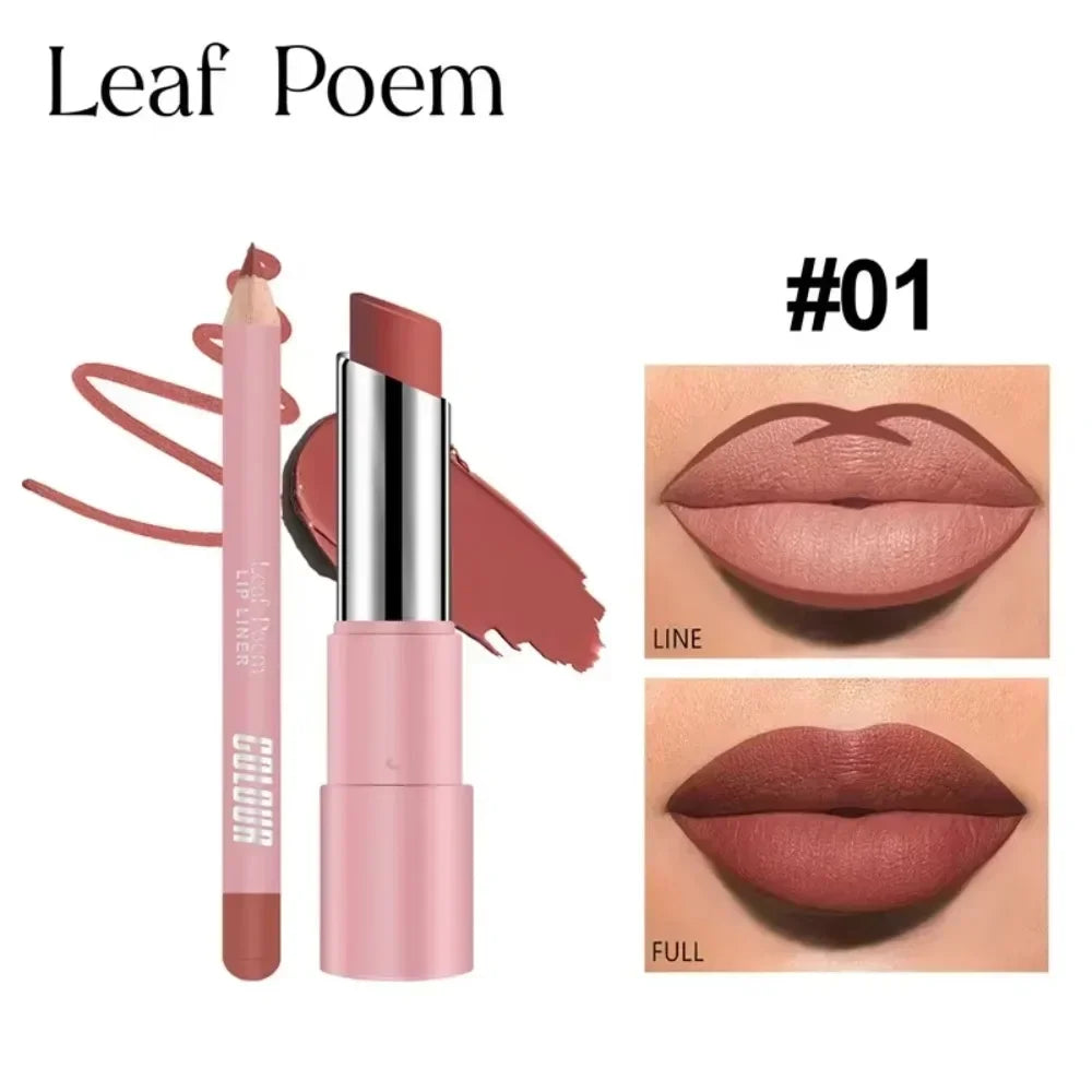 QIBEST Lipliner Pencil Lipstick Set Matte Nude Red Contour Tint Lipstick Long Lasting Non-stick Cup Lipliner Makeup Lip Stain HIP 01