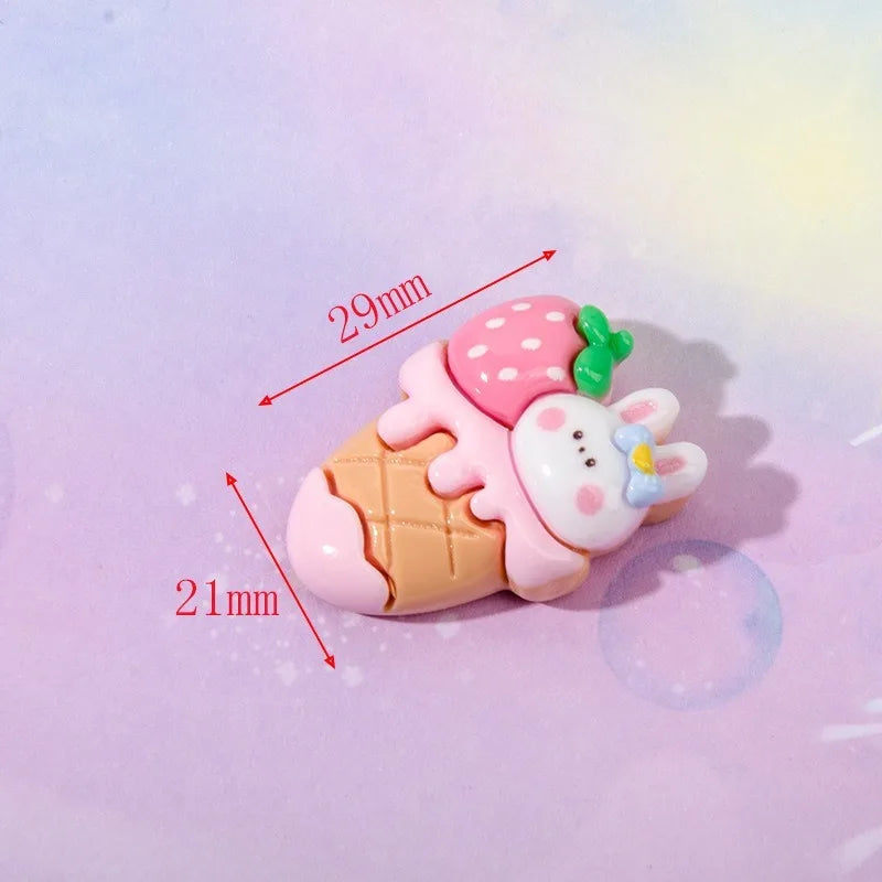 Mini 3D Bear Rabbit Resin Charms Kawaii Flatback Resin Ornament For Cream Glue DIY Crafts Phone Decoration Hair Accessories HIP 02 Strawberry Rabbit