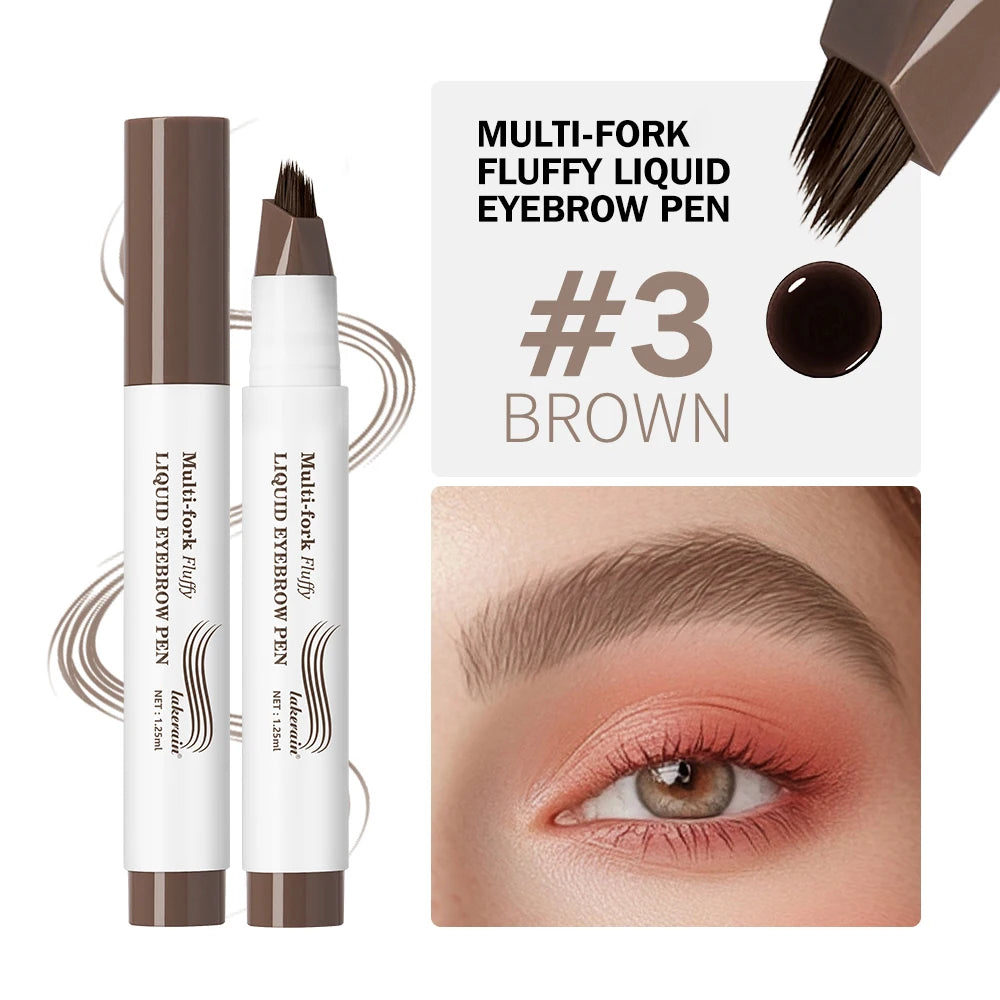 Long Lasting 4D Eyebrow Pen Multi Forks Liquid Pen Tip Fine Sketch Liquid Tattoo Brow Waterproof Precise Makeup HIP 3Brown