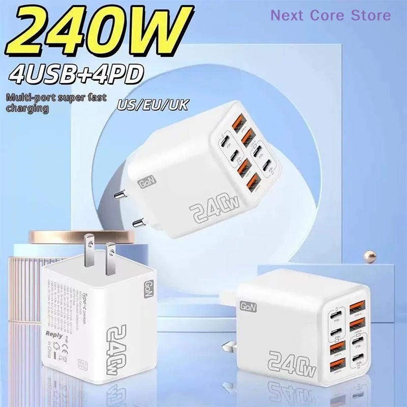 240W GaN USB-C Charger 8-in-1 Fast Charging Wall Adapter GaN Wall Charger HIP