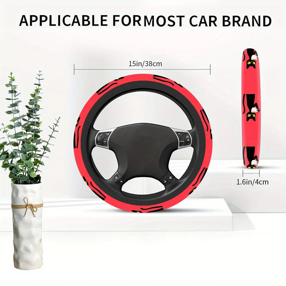 Black Cat Steering Wheel Cover for Trucks & SUVs | Easy Fit Steering Wheel Cover HIP
