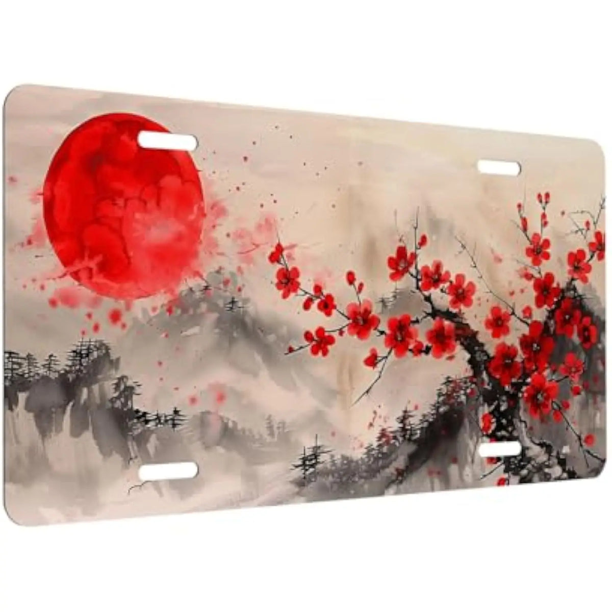 Red Sun Cherry Blossom Novelty License Plate – Aluminum 6x12" Novelty License Plate HIP