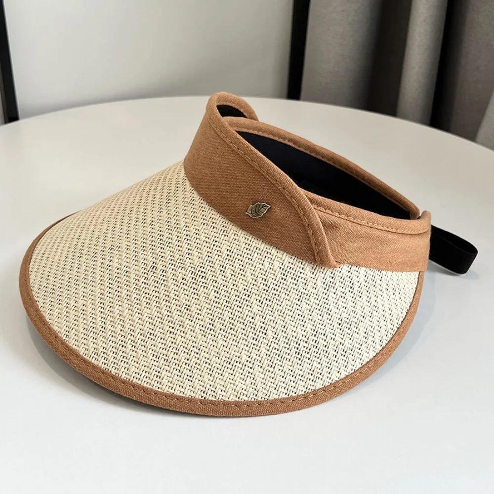 Women's Raffia Visor Sun Hat – Breathable Adjustable Outdoor Visor Sun Hat HIP