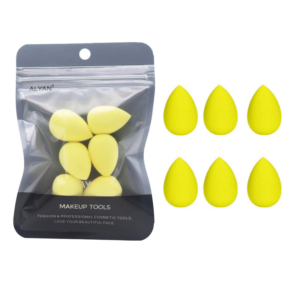 6pcs Mini Makeup Sponge Puff Beauty Powder Sponge for Makeup Concealer Liquid Foundation Face Cosmetic Puff Make Up Sponge HIP Yellow With Bag