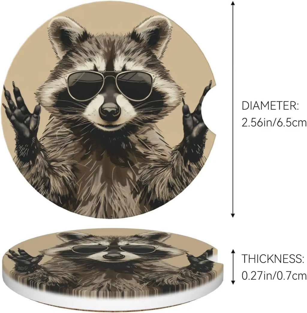2-Pack Raccoon Ceramic Absorbent Car Cup Holder Coasters Car Cup Coasters HIP