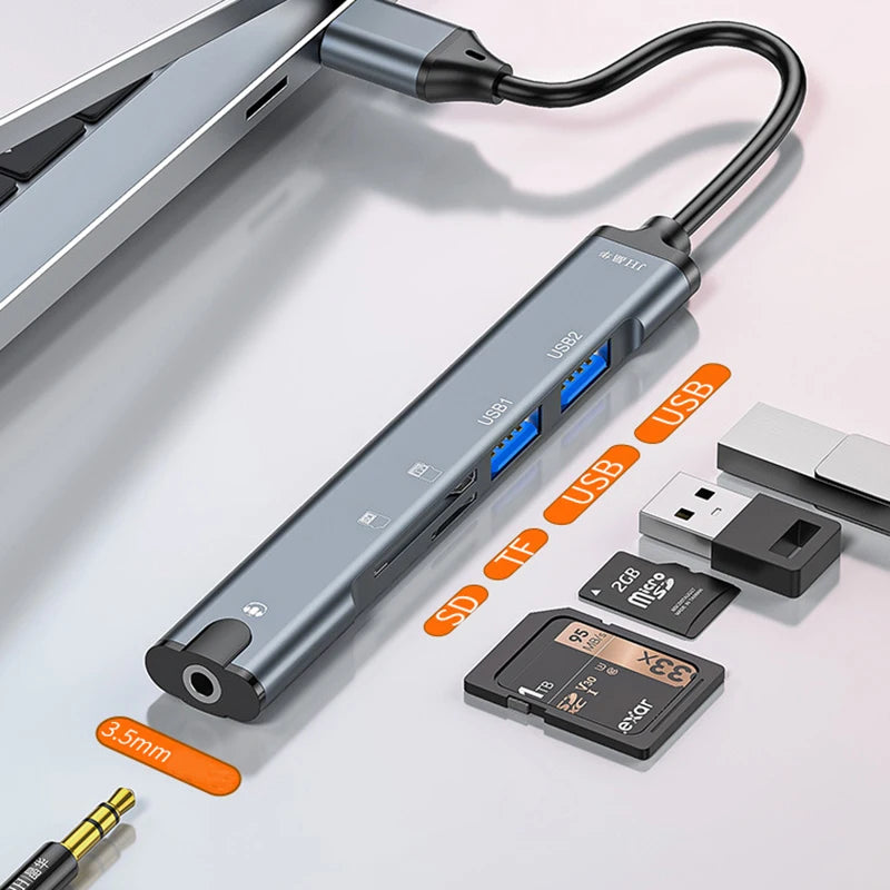 OULLX 5-in-1 USB-C Hub – Audio, SD Card & USB Splitter USB-C Multiport Hub HIP