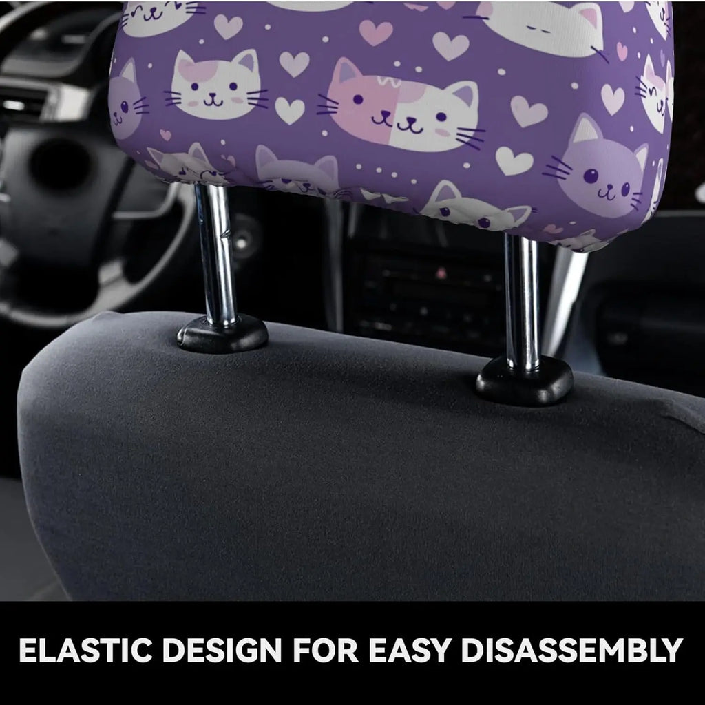 Purple Kawaii Cat Car Headrest Covers – 2 Pack Universal Fit Car Headrest Covers HIP