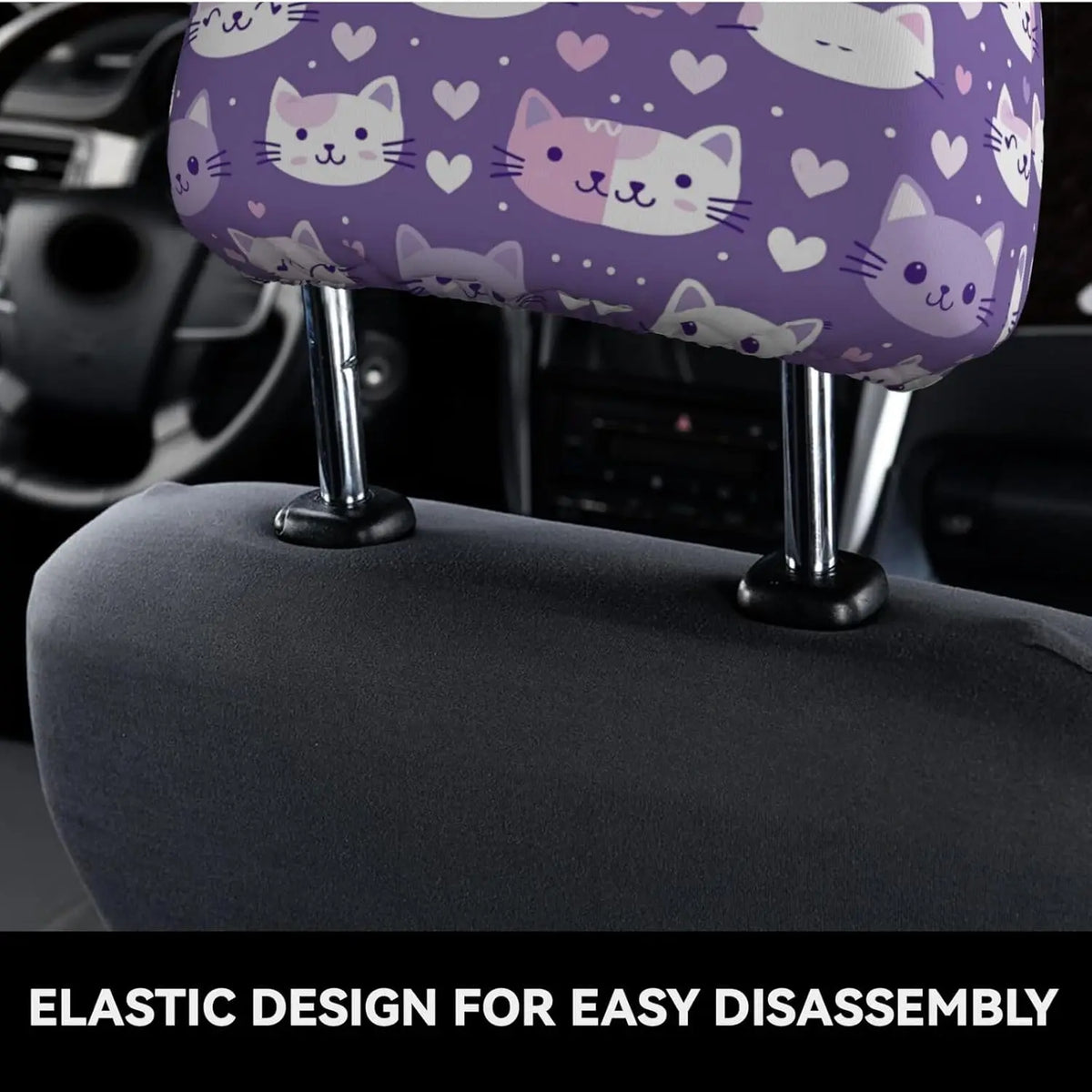 Purple Kawaii Cat Car Headrest Covers – 2 Pack Universal Fit Car Headrest Covers HIP