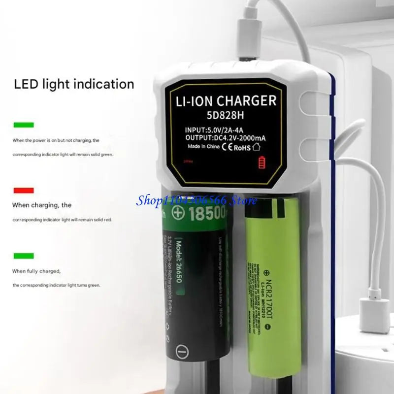 2-Bay Adjustable Battery Charger – 18650/26650/32650 USB-C Battery Charger Dock HIP