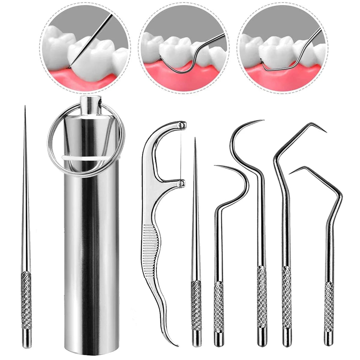RUZOFO Reusable Stainless Steel Toothpick & Flossing Set Dental Toothpick Set HIP