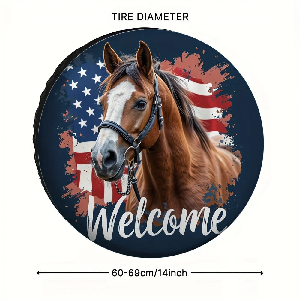 Horse Print Polyester Spare Tire Cover Bag – Outdoor Use Spare Tire Cover HIP
