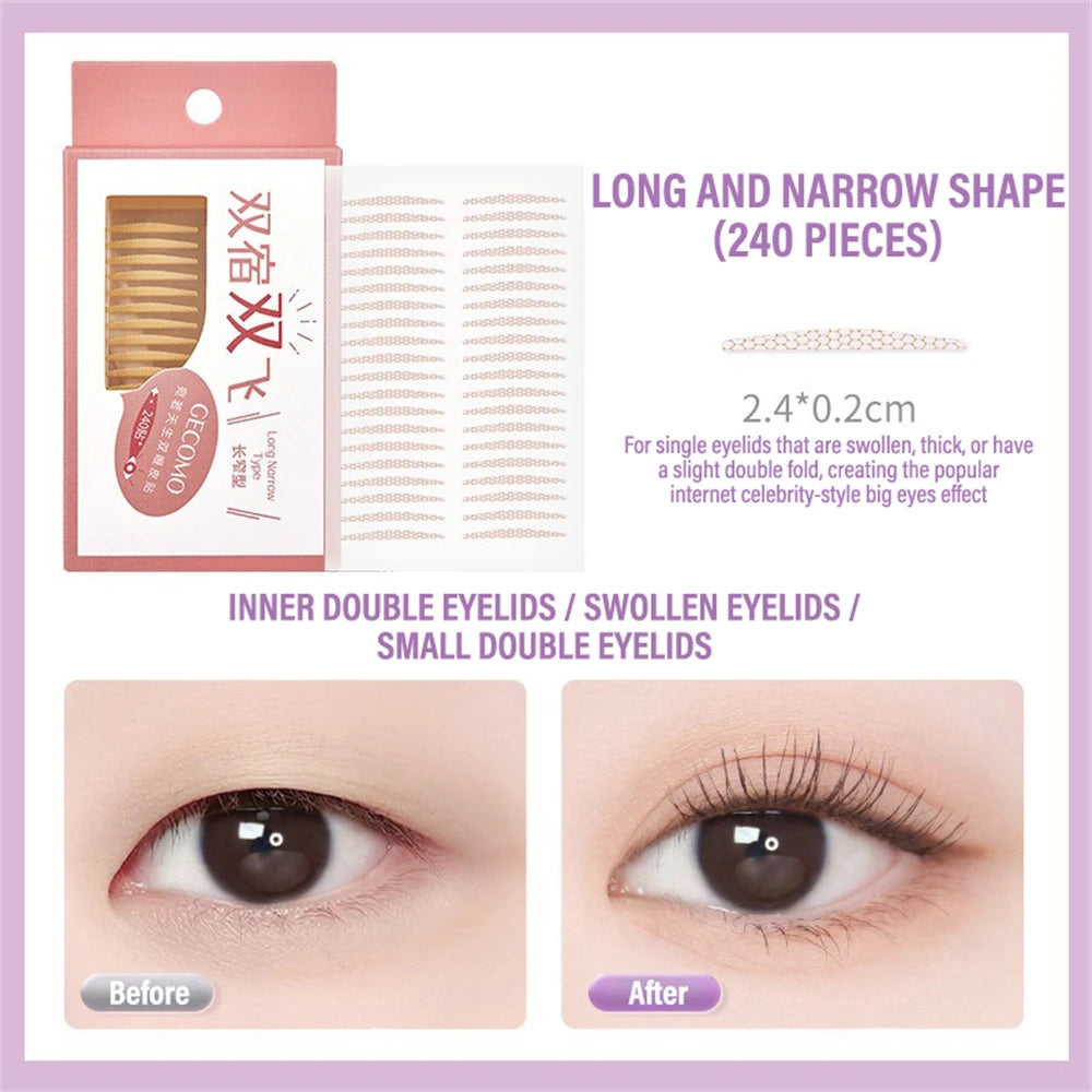 240 PCS Double Eyelid Stickers Natural Invisible And Long-lasting Shaping Big Eye Beauty Tapes For Single Eyelid Person Tools HIP 02Long Narrow