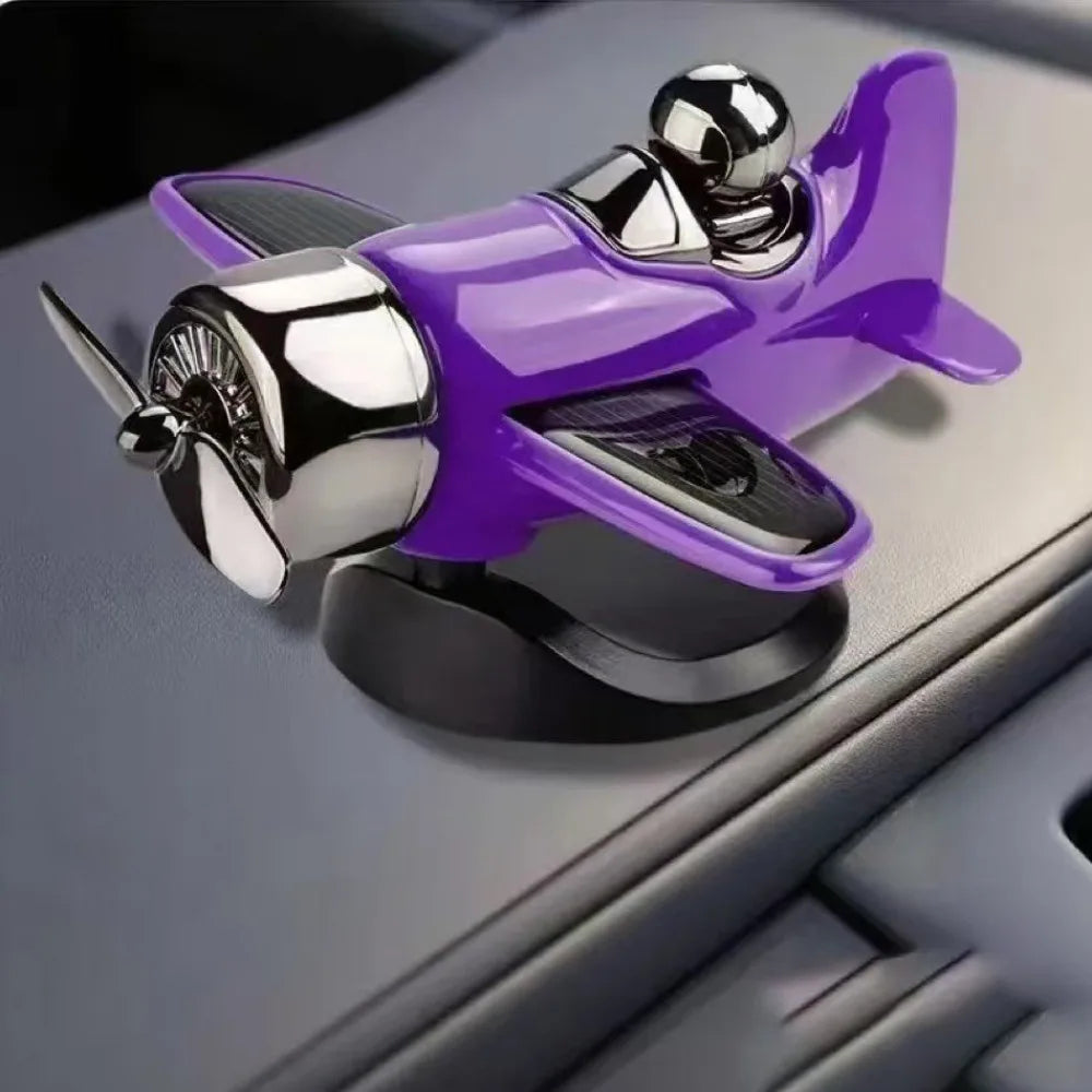 Solar Rotating Airplane Car Dashboard Ornament | 360° Spin Car Dashboard Ornament HIP Purple