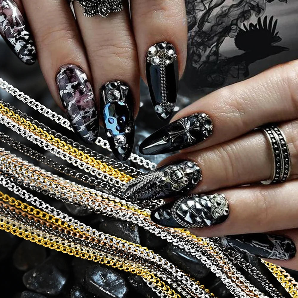100cm Nail Bracelet Jewelry Metallic And Gold-Colored Chain For Retro Punk Style Nail Accessories Nail Decoration Fittings HIP