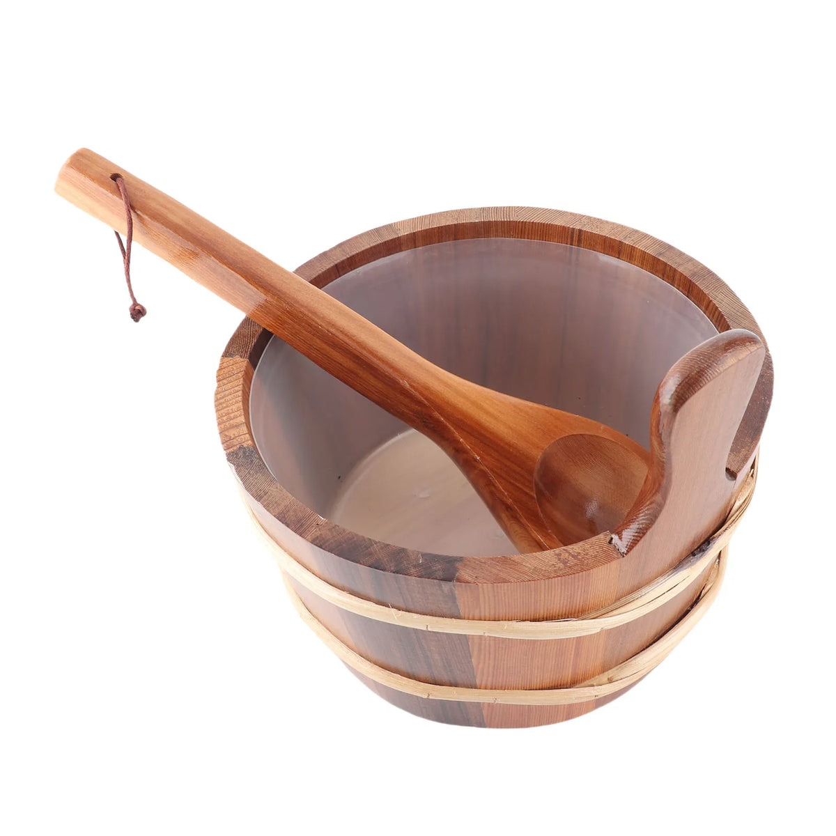 Sauna Bucket Ladle Set Leakage Proof Steam Room Wooden Barrel with Plastic Liner for SPA Swimming Pool 4L Sauna Wooden Barrel HIP as picture
