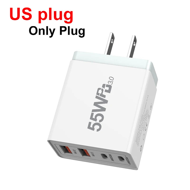 USB-C Quick Charge 3.0 Wall Charger EU/US/UK/AU – 20W USB Wall Charger HIP US plug--55W