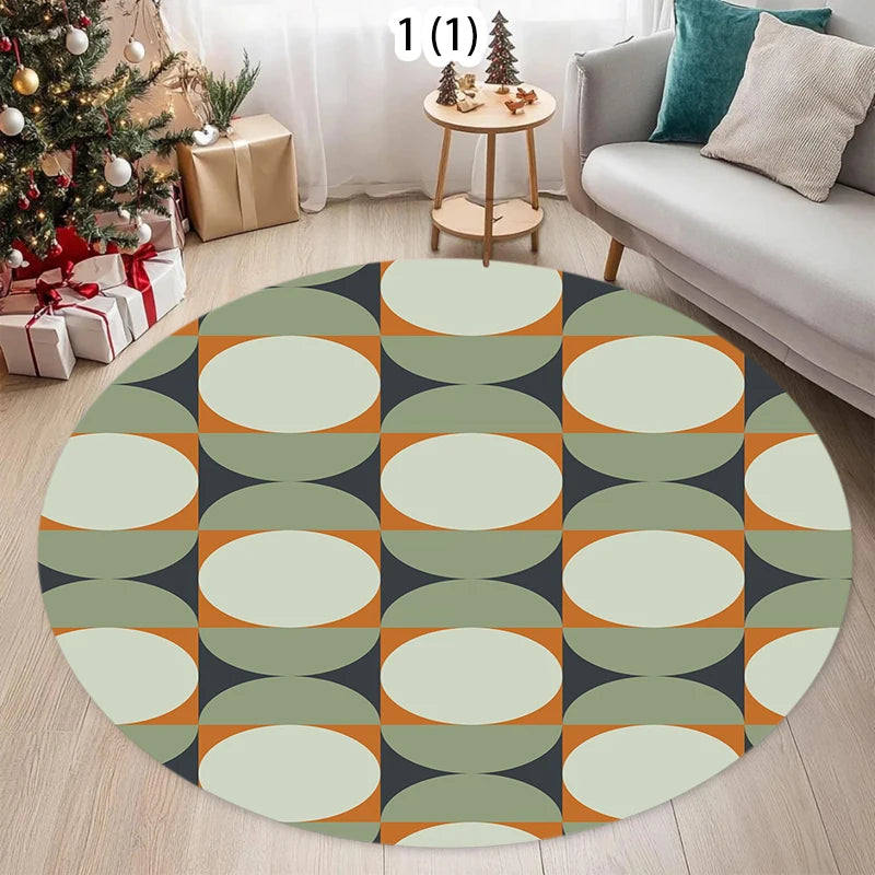 Mid-Century Geometric Round Rug – Black White Orange Print Geometric Area Rug HIP