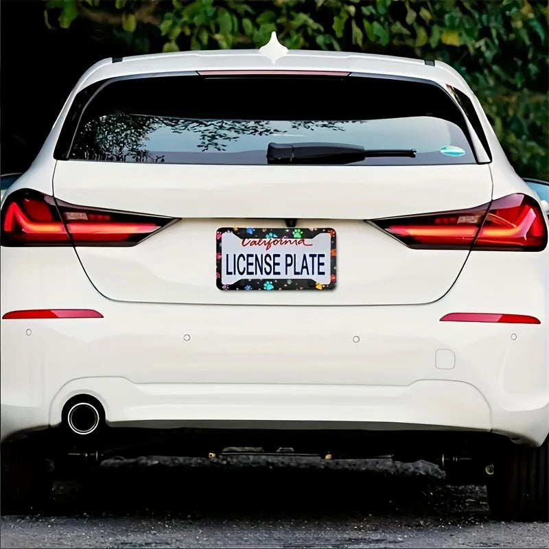 Rainbow Dog Paw Print License Plate Frame – Alloy & Unisex License Plate Frame HIP