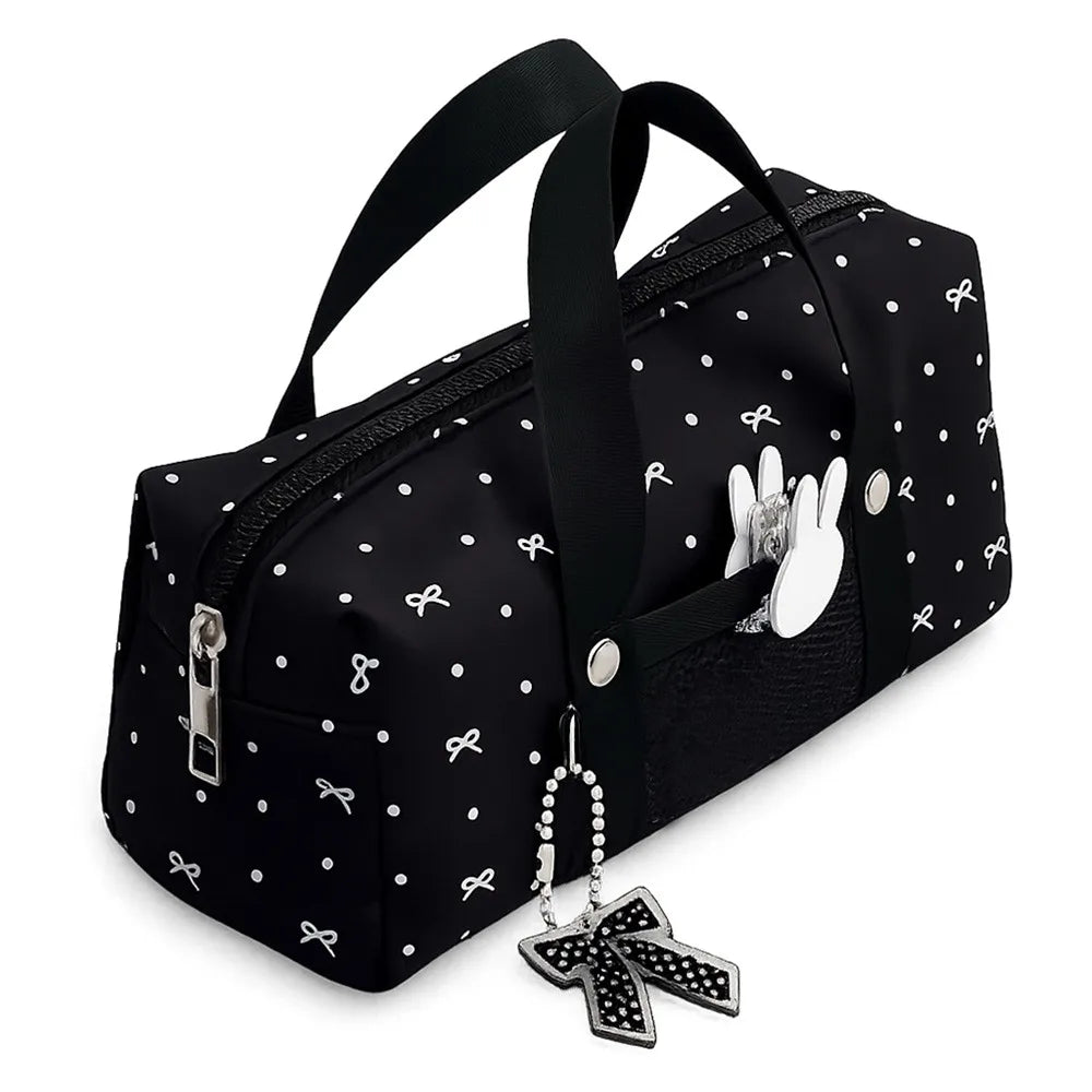 Black Polka Dot Bow Pencil Case – Large Capacity Canvas Bag Pencil Case HIP Only Bag
