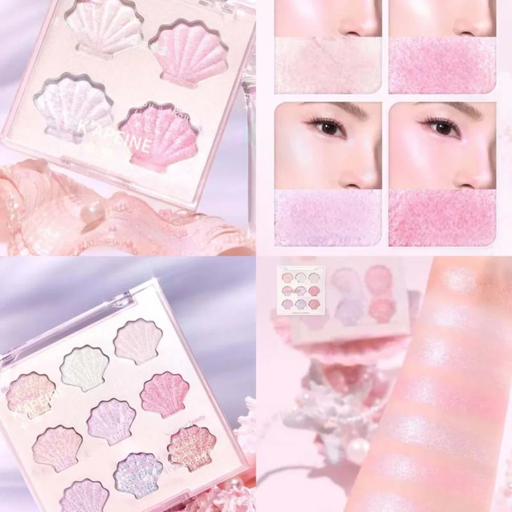 4/9 Colors Shell-Shape Eyeshadow Palette Sparkling Dreamy Pink Blue Pearl White Brighten Lasting Glitter Mineral Makeup Plate HIP