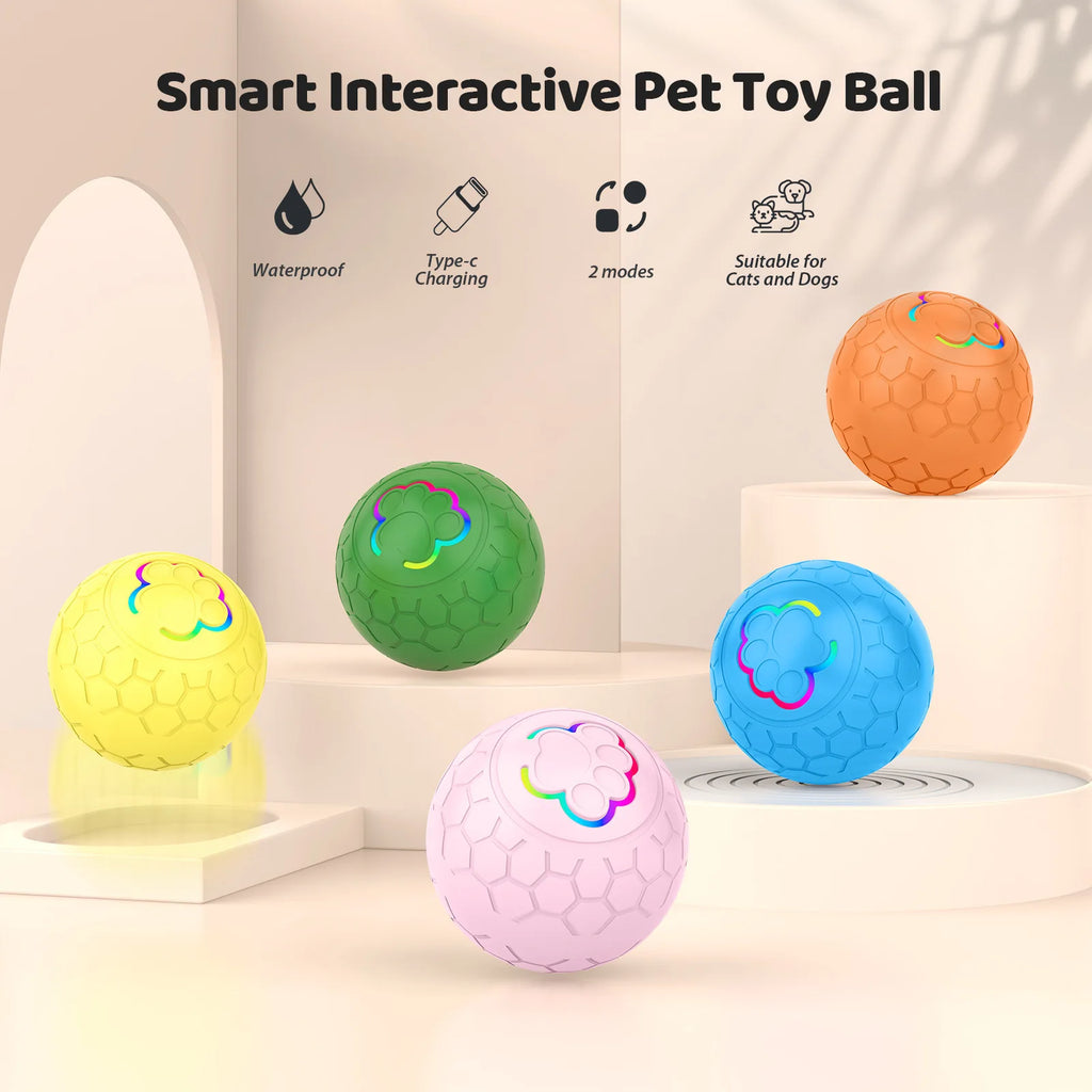 Smart Teasing Dog Ball Waterproof Electronic Interactive Pet Toy LED Light Dog Bouncing Toy Ball Automatic Rolling Toy Ball HIP