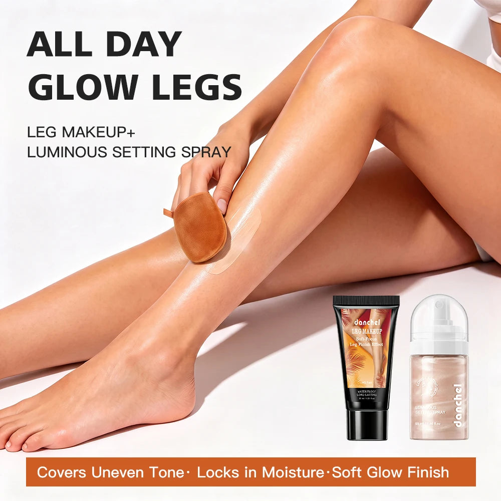 3Pcs Leg Makeup Set Brightening Setting Spray & Applicator Glove Medium Airbrush Body Foundation Waterproof Cover Scars Tattoo HIP