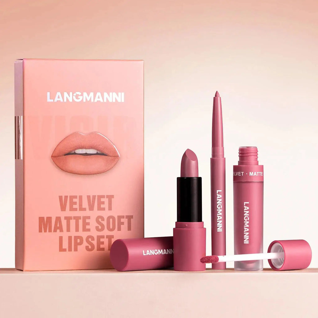 LANGMANNI 3-Pc Matte Liquid Lipstick & Lip Liner Kit Lip Makeup Kit HIP