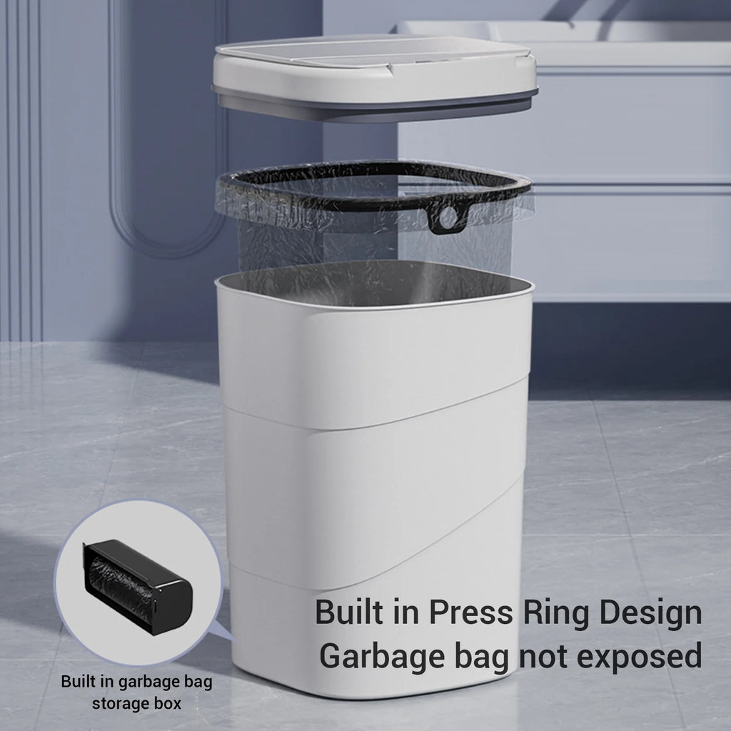 Motion Sensor Trash Can 18L Automatic Touchless Garbage Bin with Blue Luminous Press Ring for Bathroom Kitchen Living Room HIP
