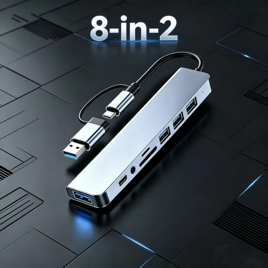 8-in-2 USB-C Hub Adapter – 8-Port Docking Station for Laptop USB-C Hub Adapter HIP