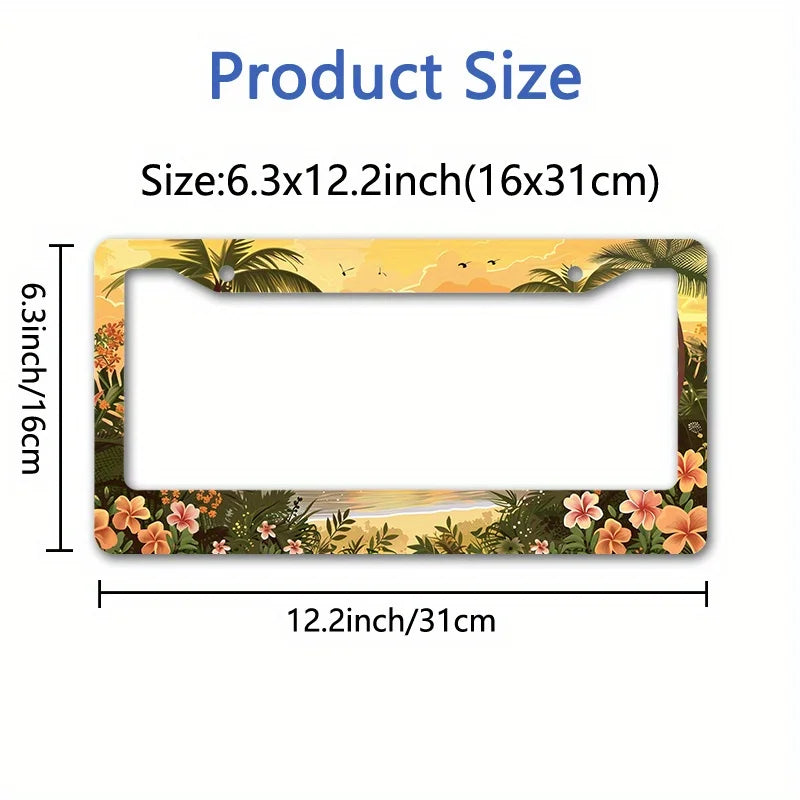 Tropical Sunset Palm Trees Metal License Plate Frame – Rustproof License Plate Frame HIP