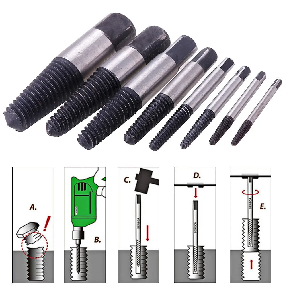 Screw Remover Extractor Drill Bits Carbon Steel Guide Set Broken End Bolt Removal Drill Set Damaged Bolts Remover Tools 1/8PCS HIP