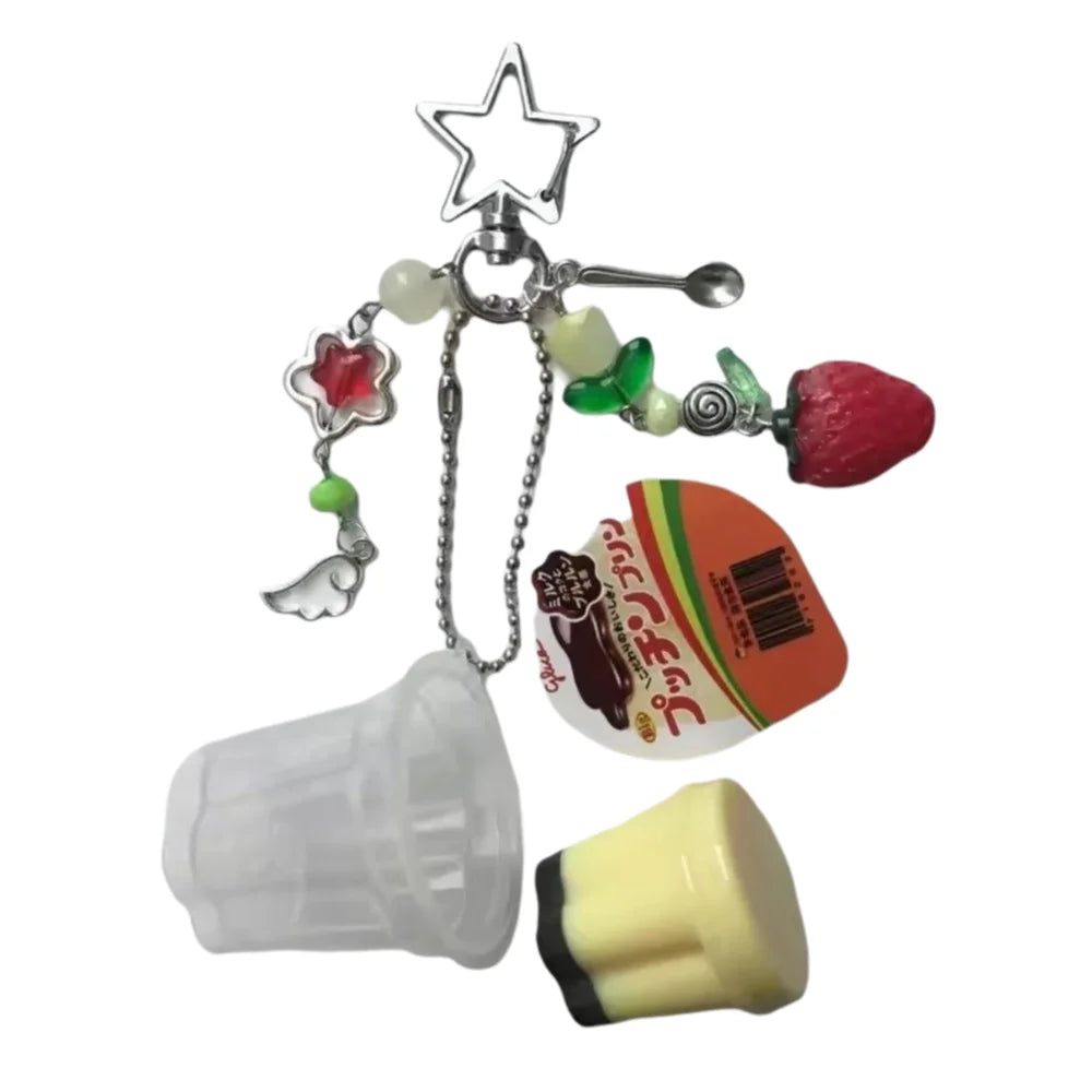 Japanese Pudding Keychain – Retro Boho Beads Charm Pendant Novelty Keychain HIP