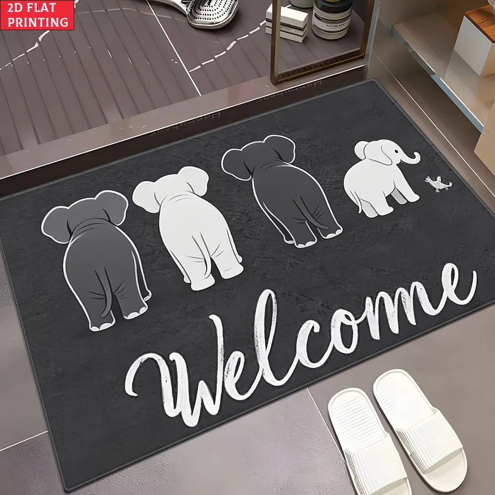 Elephant Family Welcome Mat – Non-Slip Washable Entryway Rug Decorative Floor Mat HIP