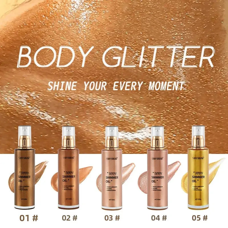 SAM SUGAR Pearl Rose Gold Shimmer Oil Highlighter 100ml Body Shimmer Oil HIP