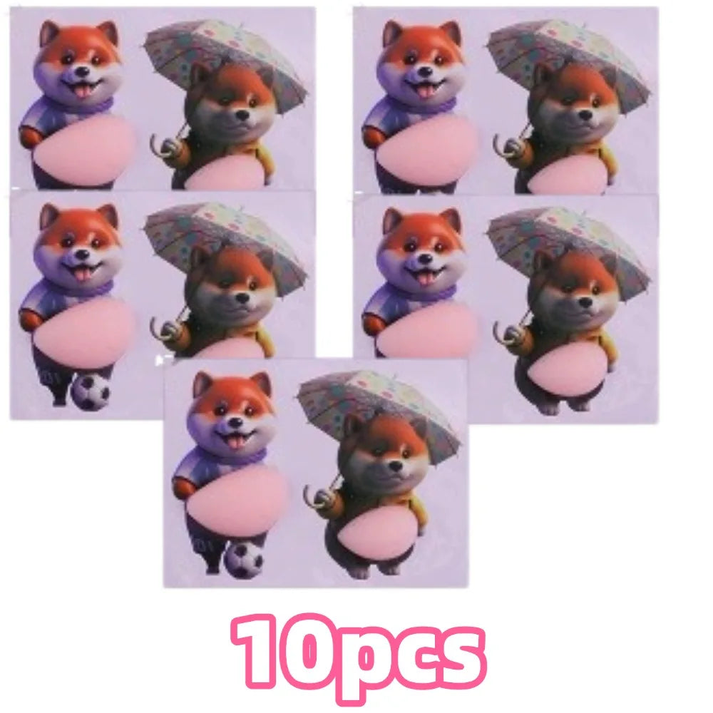 3D Shiba Inu Stickers Cute Puppy Sticker Squeezeable Phone Case Decoration Silicone Self-Adhesive Festival Supplies HIP 10PCS C