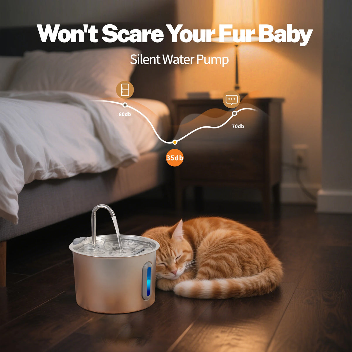 2.2L Stainless Steel Cat Water Fountain,Pet Water Dispenser With Filter,Dog Drinking Fountain For Cats,Ultra Quiet Water Pump HIP