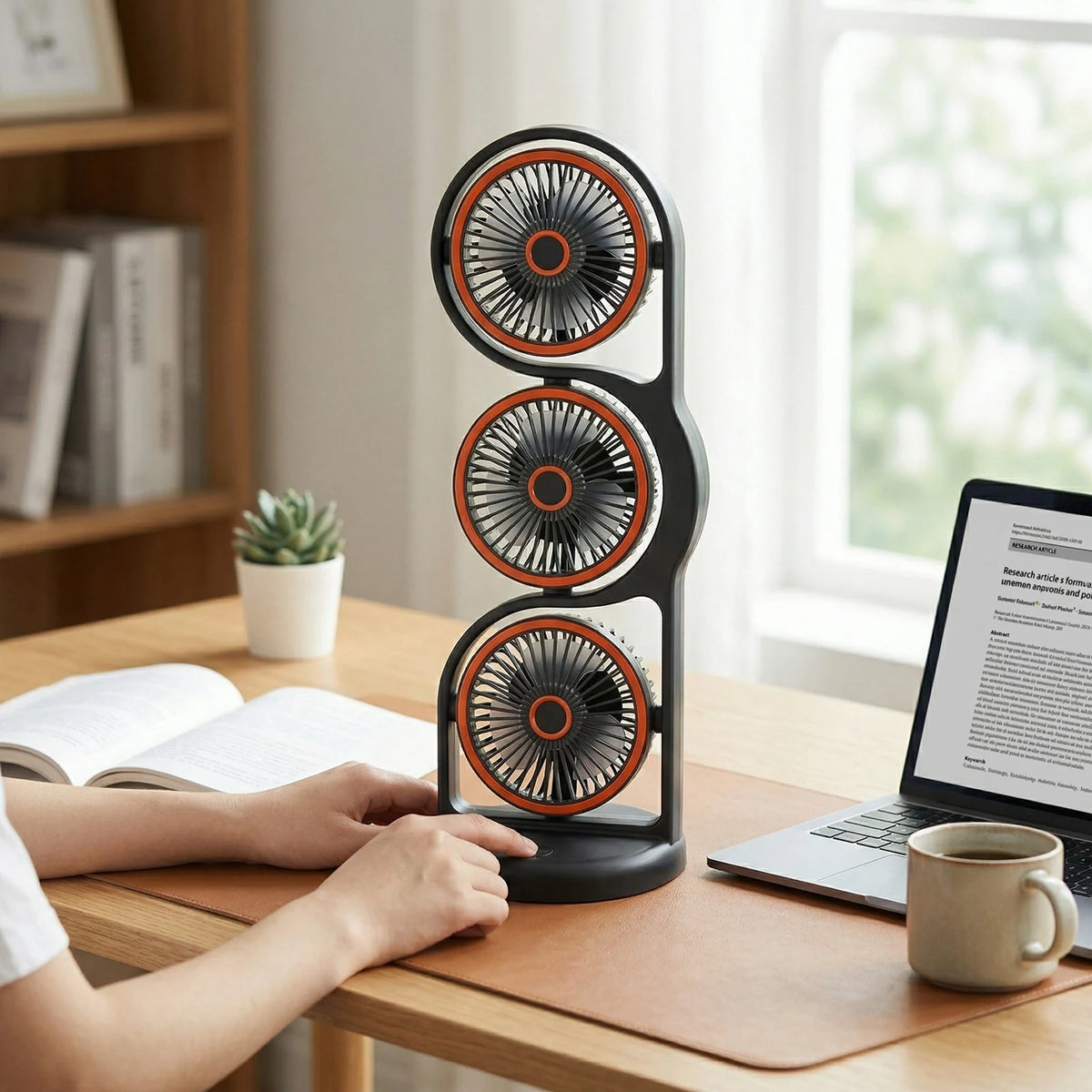 3 Head Fan Desk Fan Desk Fan USB Rechargeable Portable 3 Head Fan with Multiple Speed Settings Light for Study Work Outdoor HIP