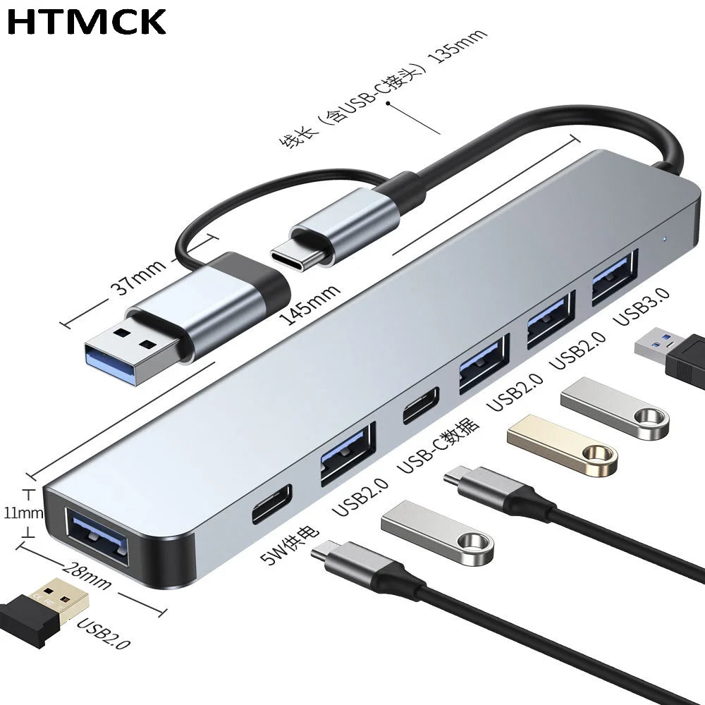 8 in 2 USB C Hub Multi Port Docking Station With USB3.0 SD TF Card Reader Adapter for Laptop Tablet Phone Office Daily Work HIP