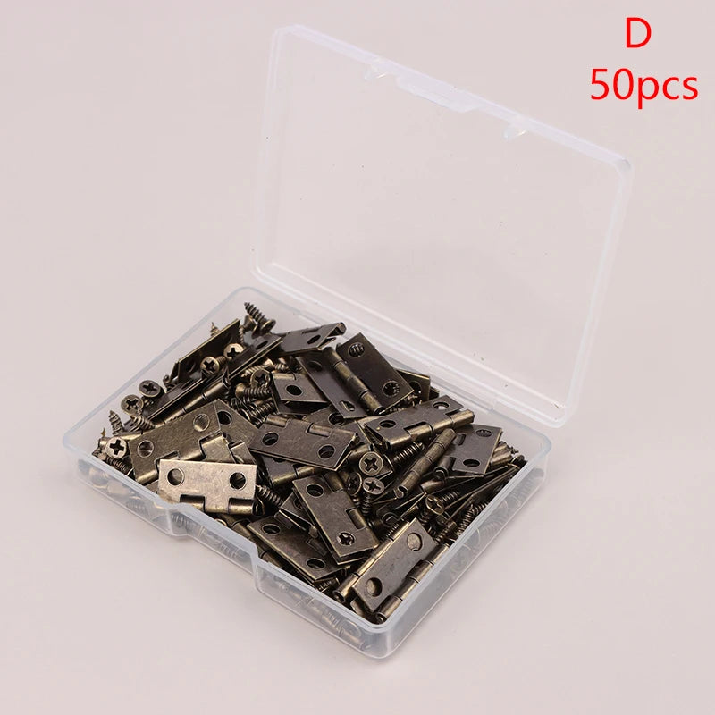 50 Mini Iron Furniture Hinges + 200 Screws – 4 Finishes Mini Furniture Hinges HIP D 200pcs