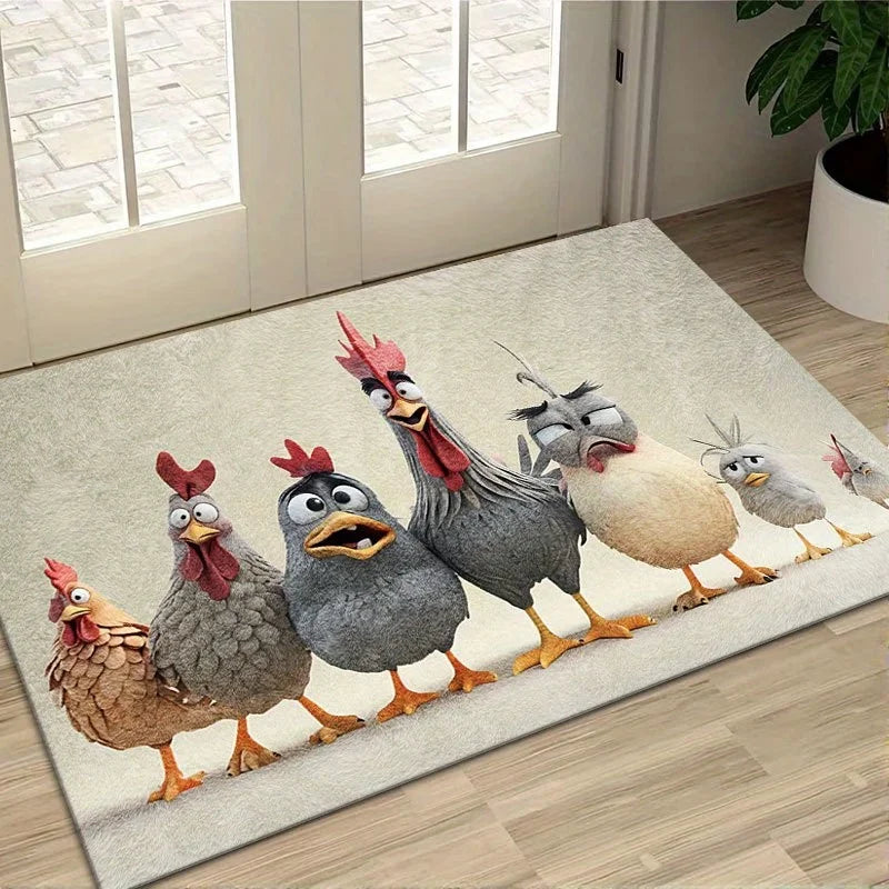 Funny Chicken Rooster Doormat – Non-Slip Washable Floor Mat Novelty Doormat HIP