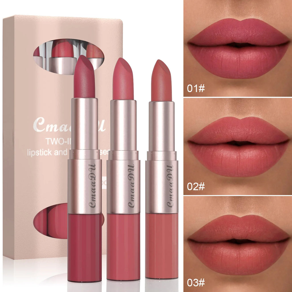 CmaaDu 3-Pc Double-Ended Matte Lipstick & Lip Gloss Set Lip Makeup Set HIP 01 3.5gx3pcs Full Size