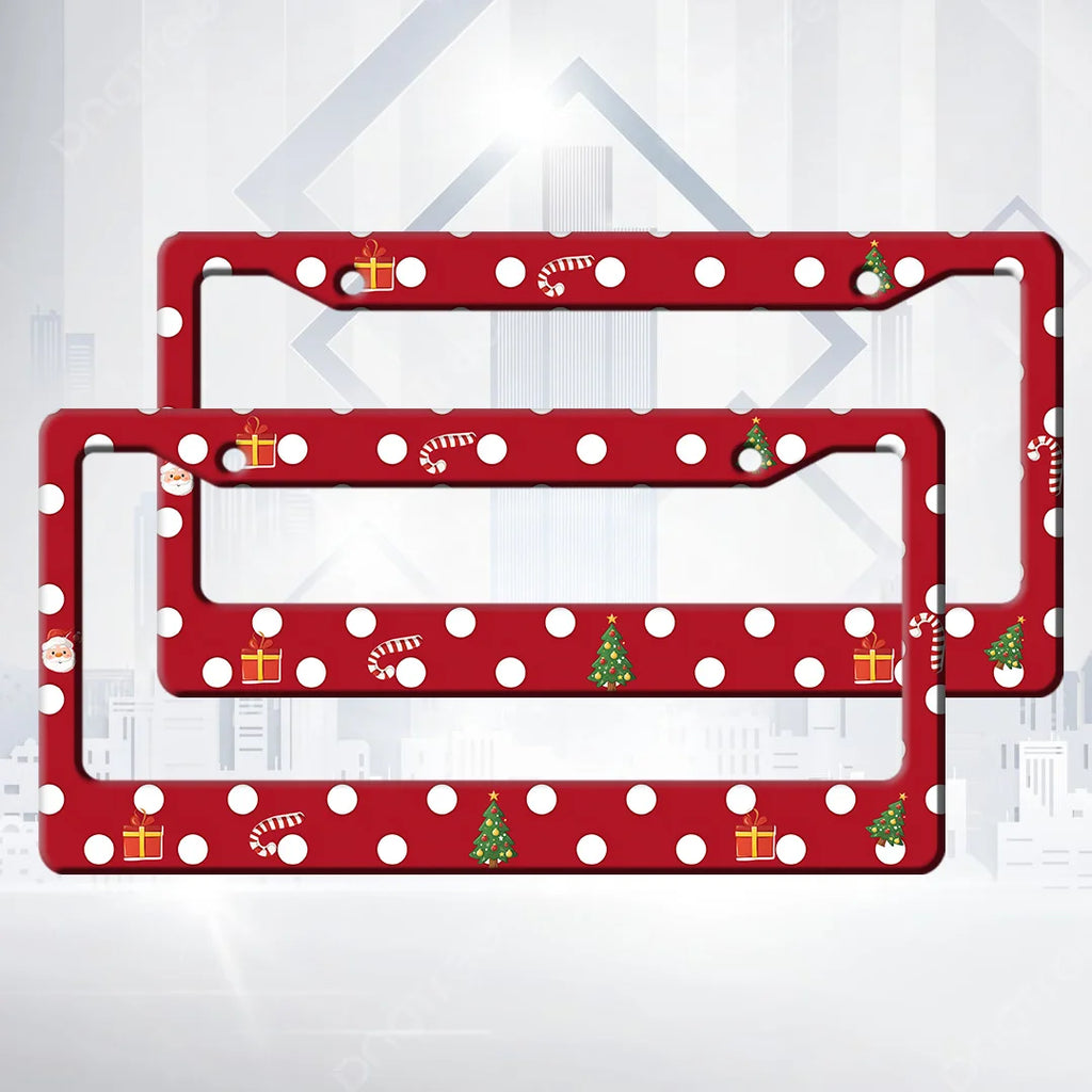 Christmas Polka Dot Aluminum License Plate Frame 6.3×12.2" License Plate Frame HIP Grass Green